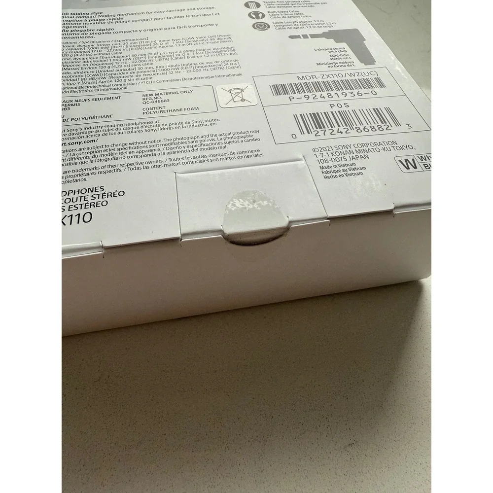 Sony MDR-ZX110 Wired On-Ear Headphones‎ - White - NWB